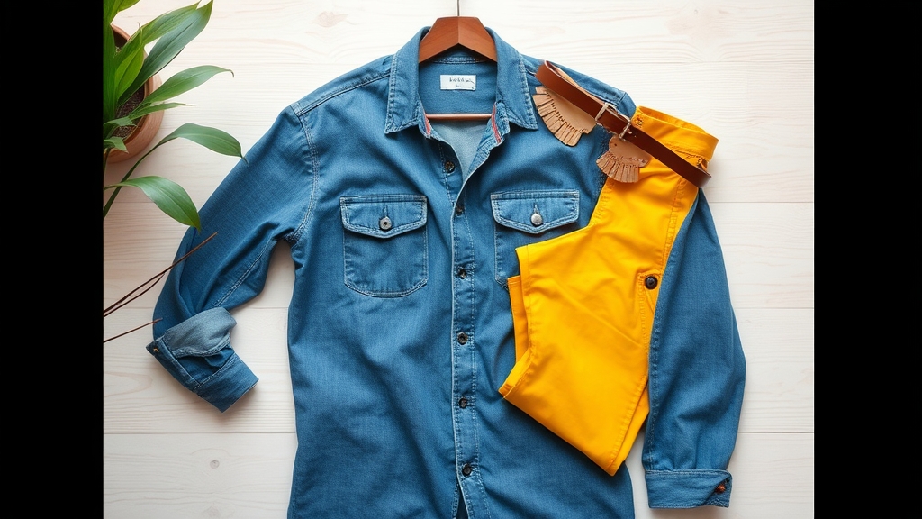 koszula dżinsowa żółte spodnie