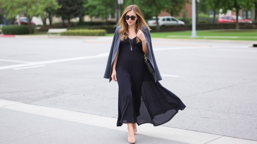 stylizacja casualowej długiej sukienki