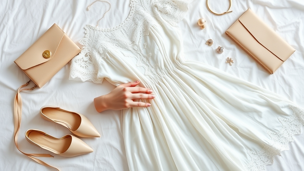 Tips na paznokcie podkreślają białą sukienkę