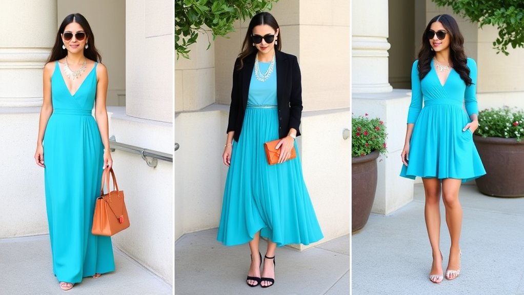 turkusowa sukienka inspiracja dodatków